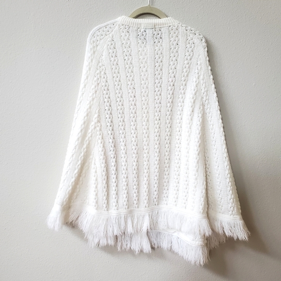 Vintage Knitted Button Up Sweater Poncho in Winter White - Picture 2 of 7